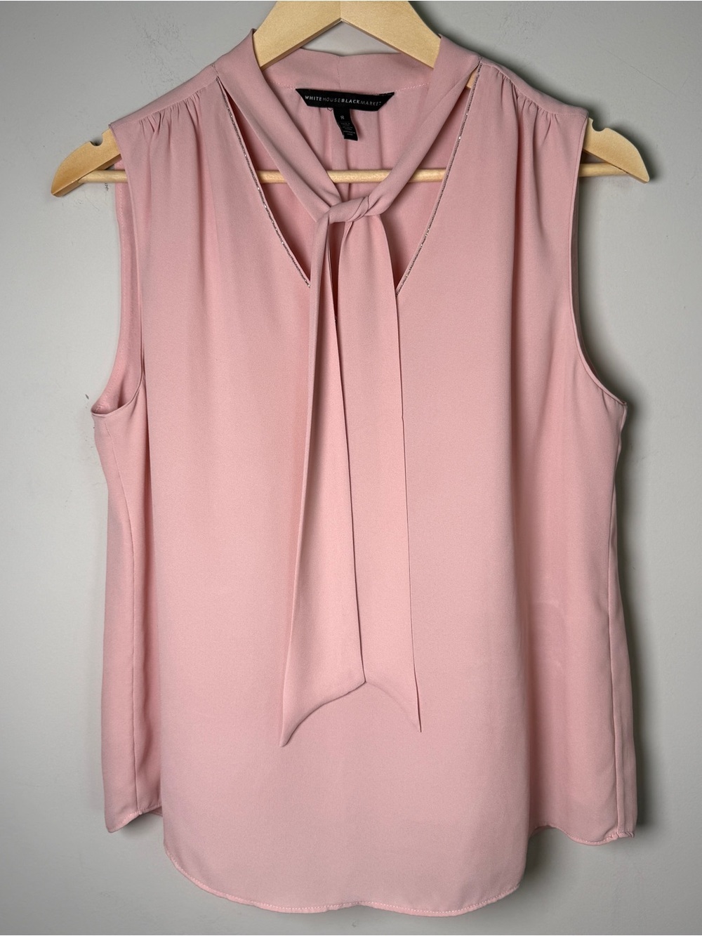 White House Black Market Blush Tie-Neck Sleeveless Top
